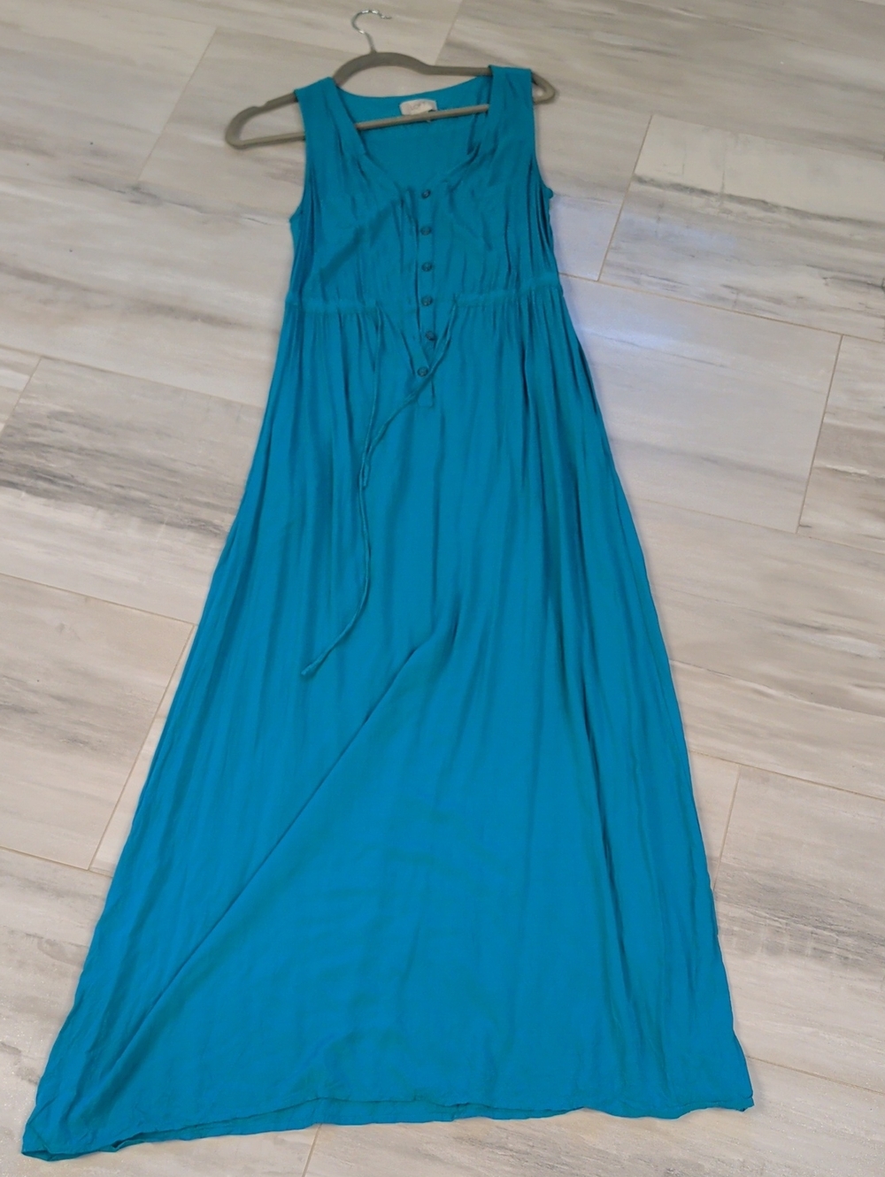 LOFT Teal Sleeveless Maxi Dress with Button Front